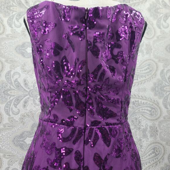 Purple cap sleeve formal floral pattern sequin dress Size 12 Wedding MOTB MOTG - Picture 9 of 12